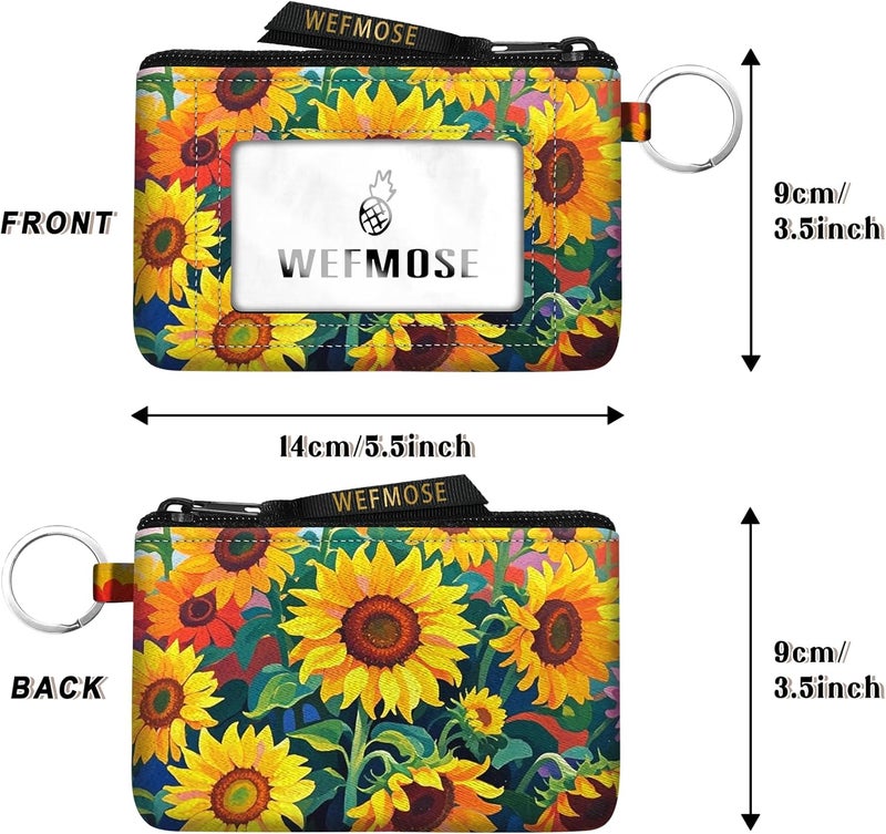 WEFMOSE Small Wallet Keychain with Clear ID Window Zipper Cute ID Case Coin Purse for Women Water Resistant Coin Pouch-Sunflower Keychain Wallet - Image 3